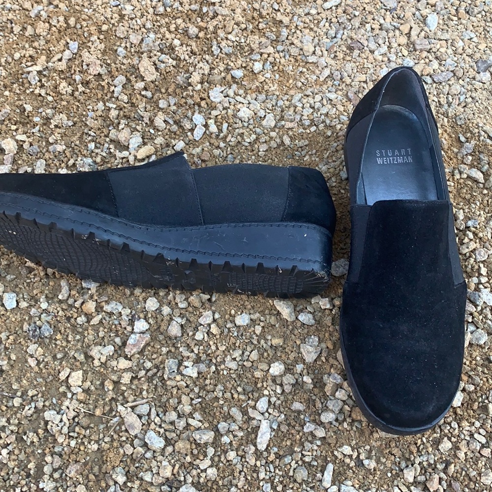 Stuart Weitzman suede black wedge loafer size 7